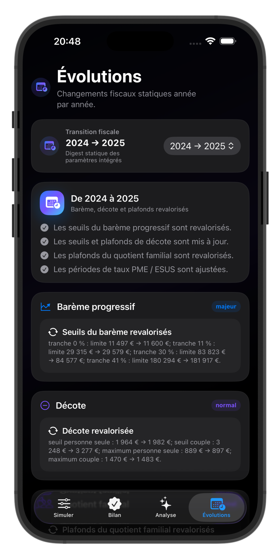 Évolution année par année dans TonImpôt